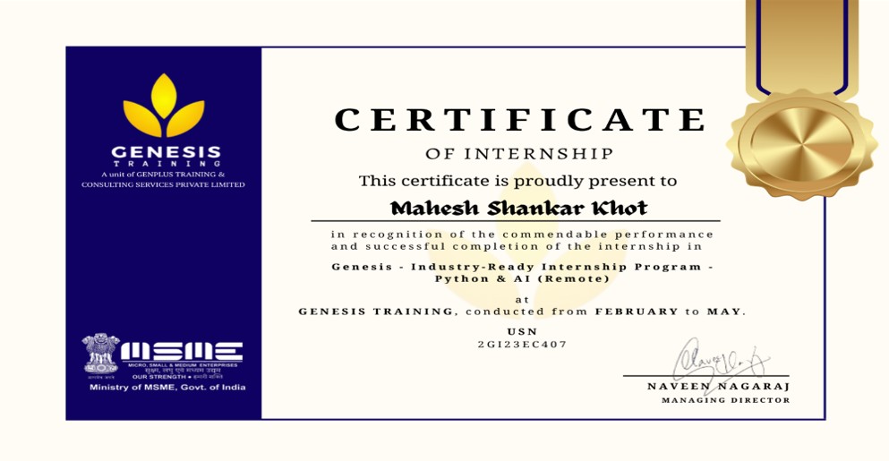 Python and AI Internship Certificate